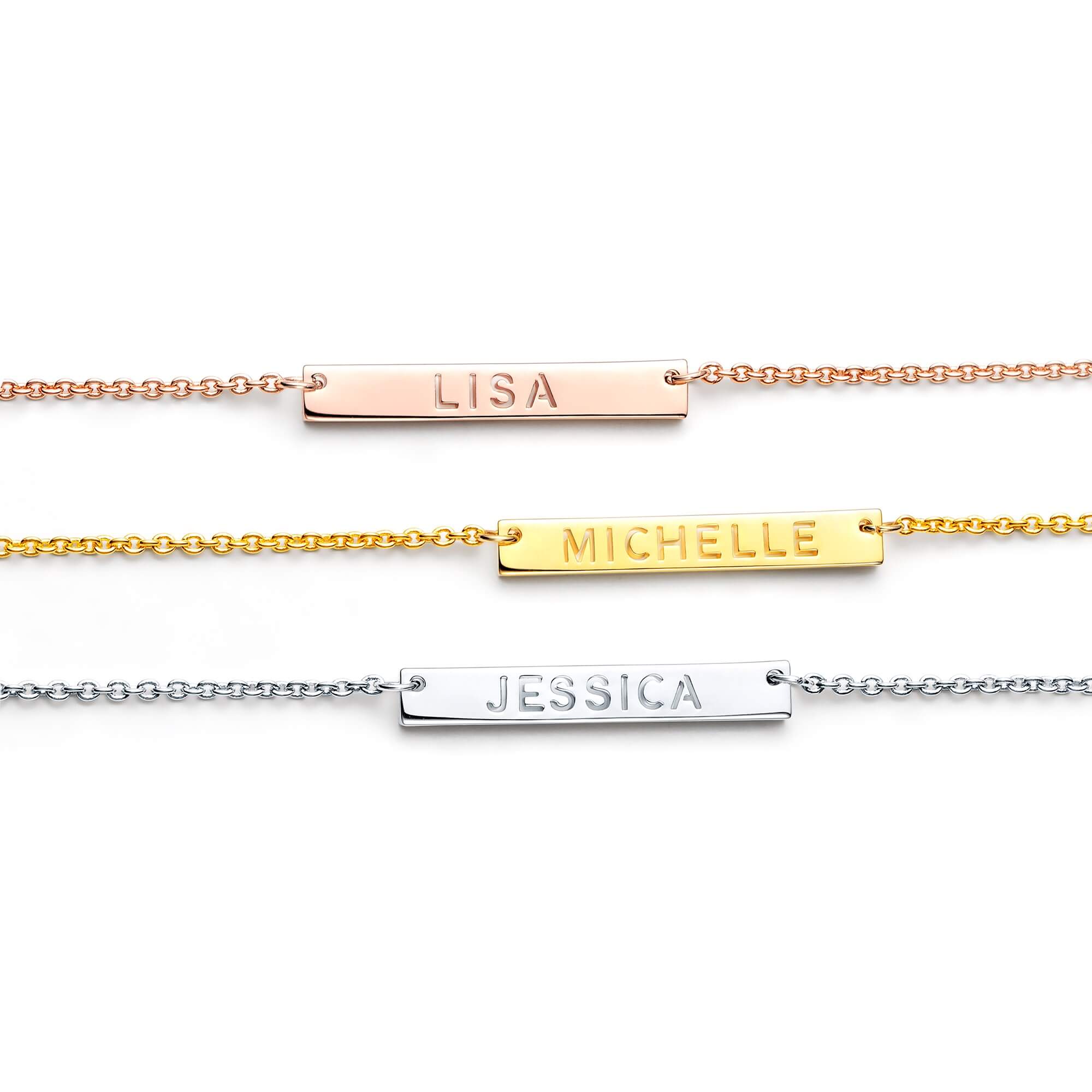 Personalised Hollow Carved Bar Necklace in Sterling Silver