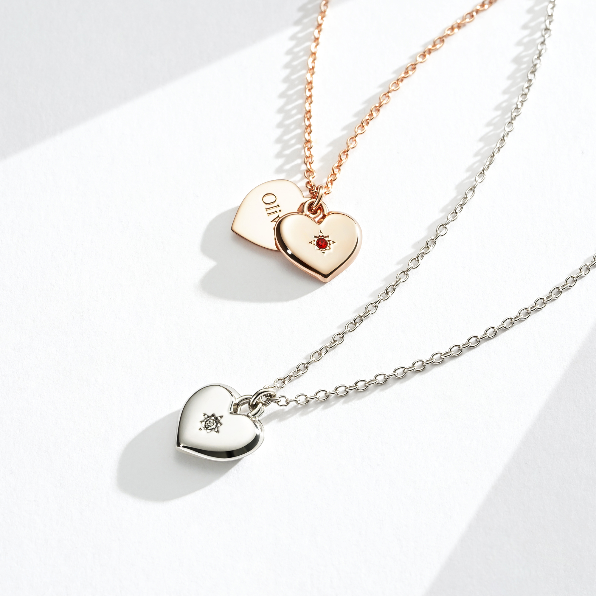 Personalised Crystal Open Heart Necklace in Sterling Silver