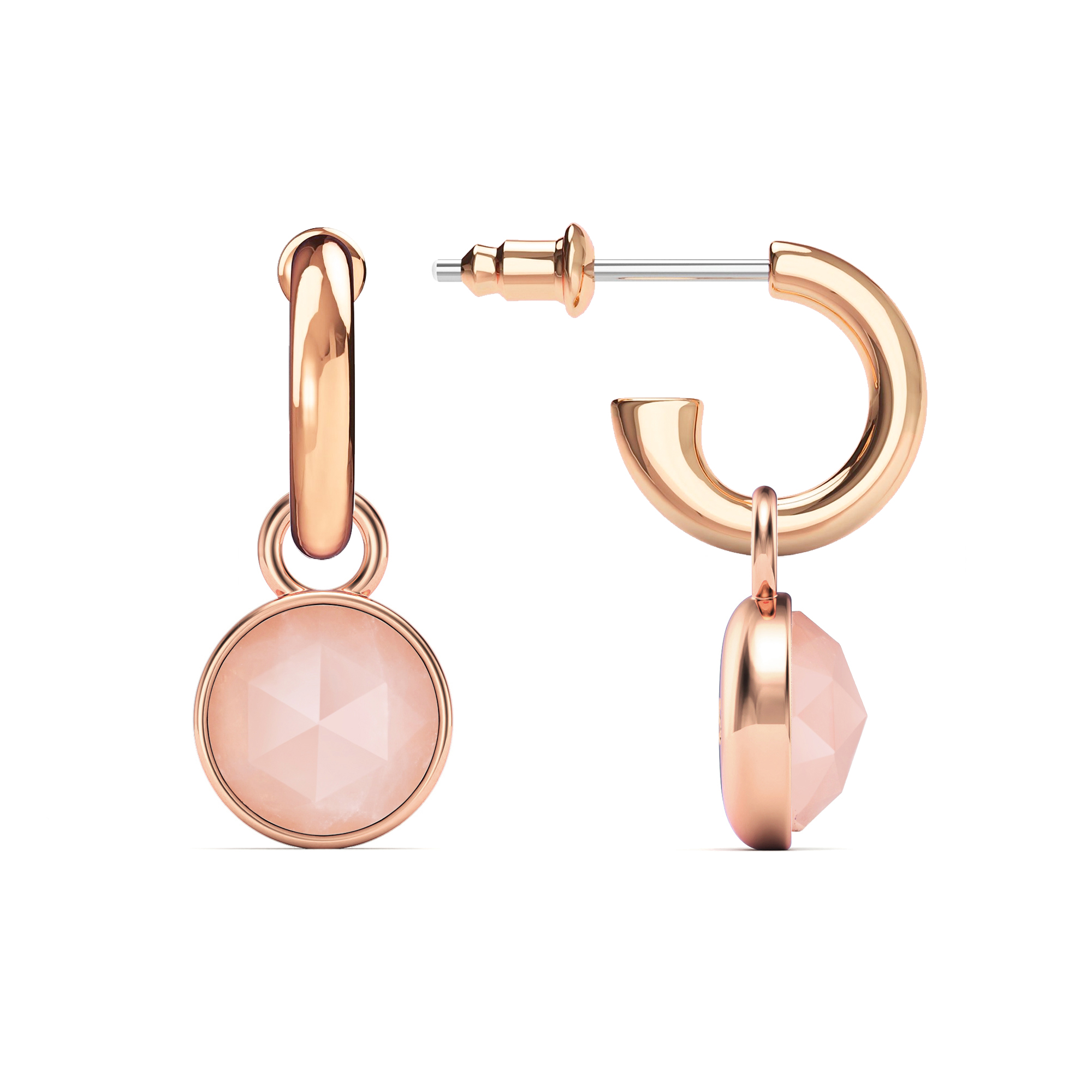 Round Rose Cut Rose Quartz Drop Earrings Rose Gold Plated